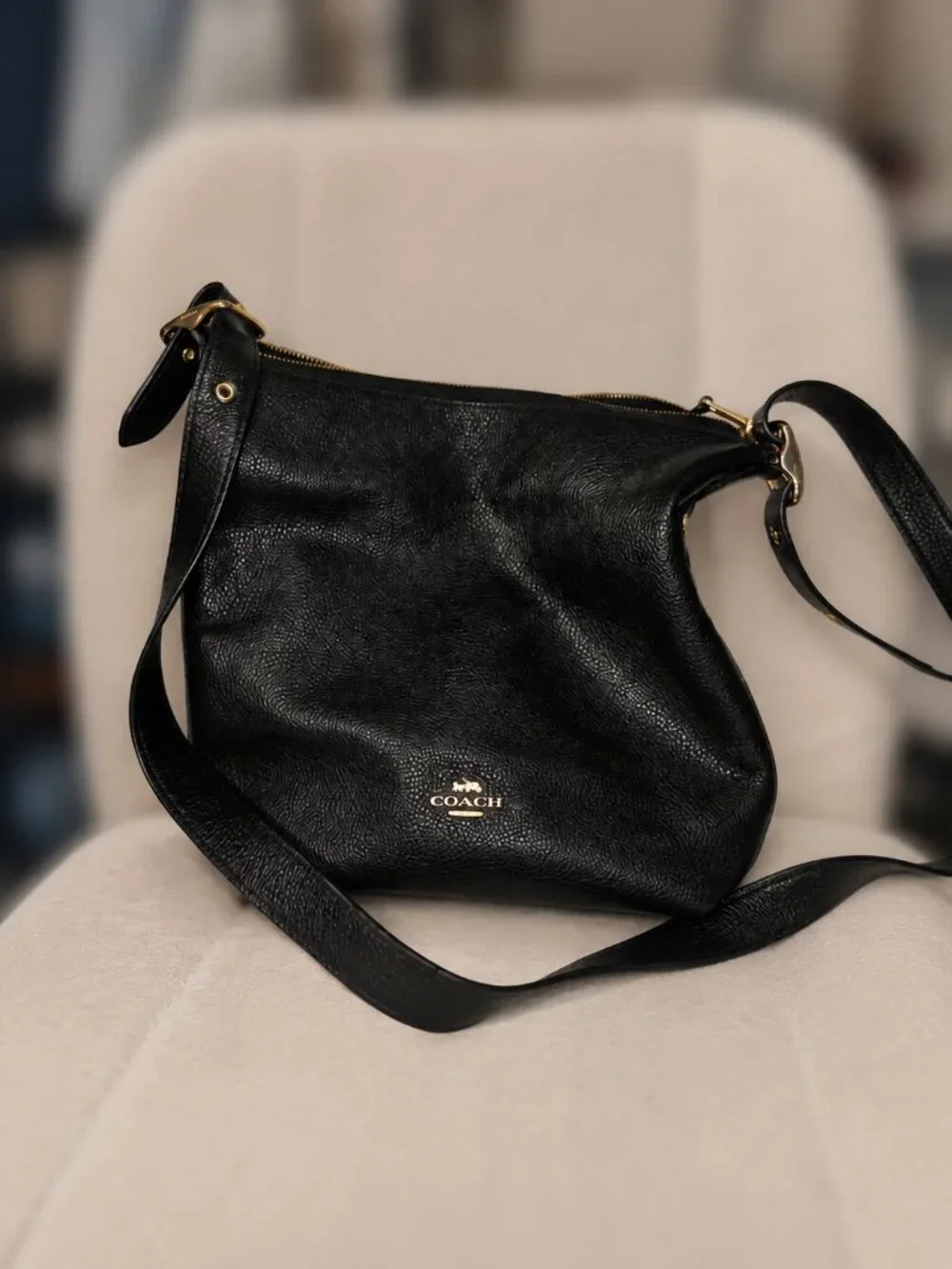 Coach Black Pebbled Leather Shoulder Bag with Gold Hardware